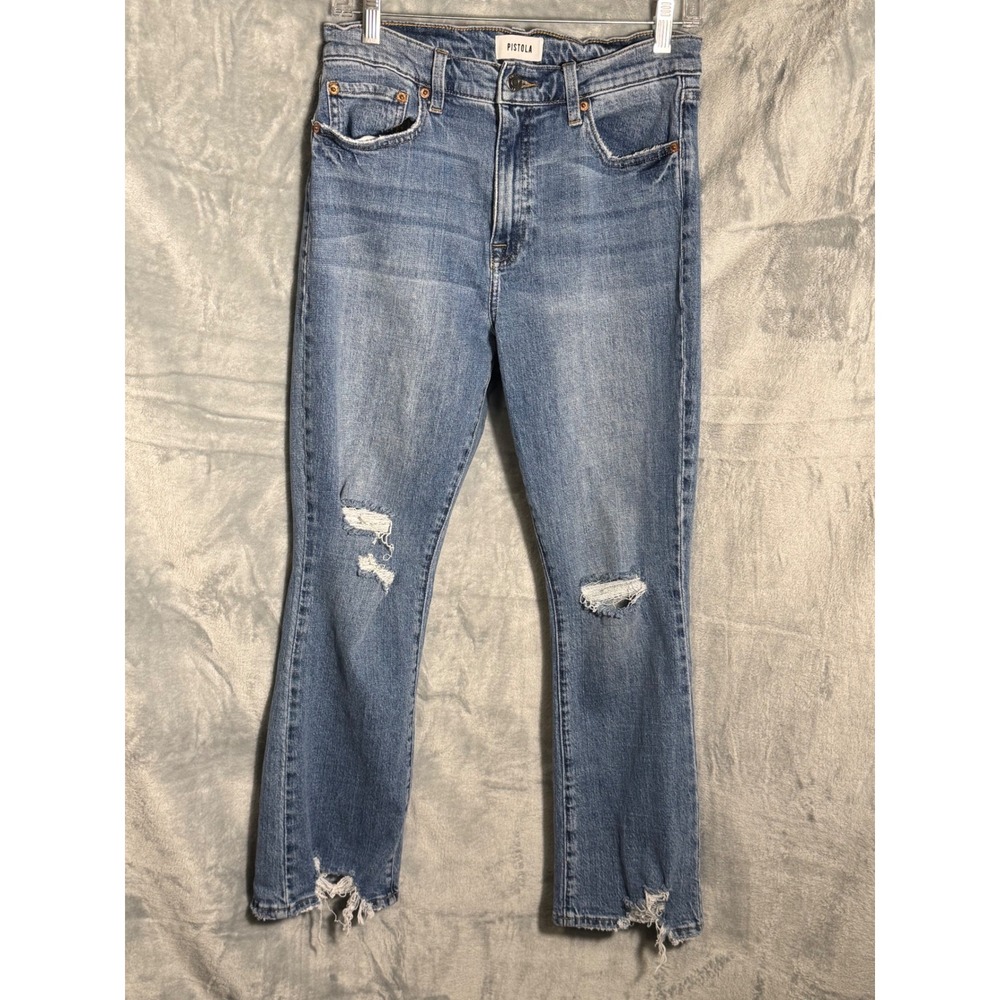 Pistola Cropped Flare Jeans Distressed Blue Size 30 Cotton Blend